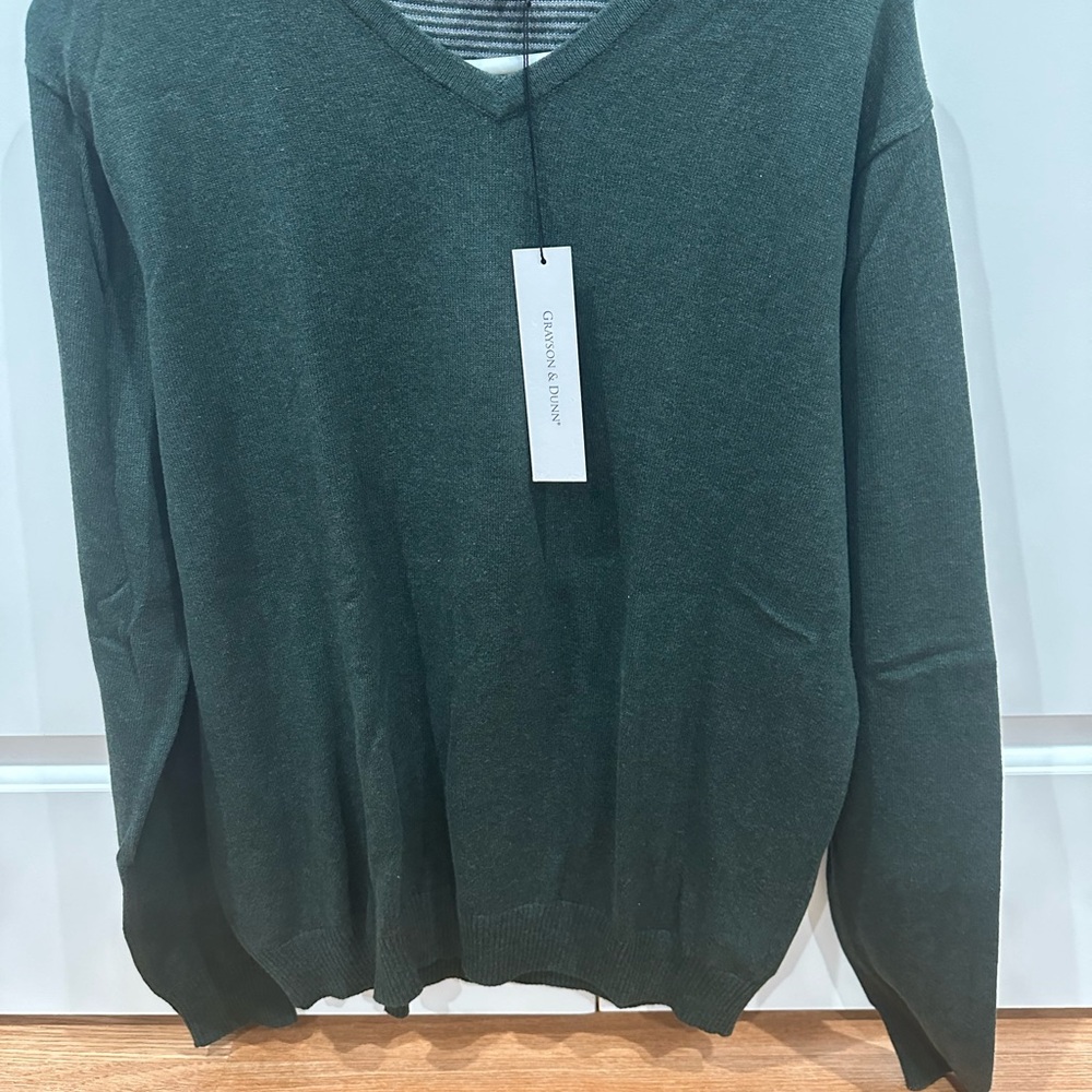 NWT Grayson and Dunn Men’s Gray Cotton Long Sleeve V Neck Sweater Size L